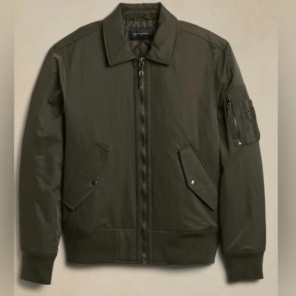 FINAL DROP 🔥NWT Banana Republic Mens Flight Jacket Olive - Picture 2 of 8